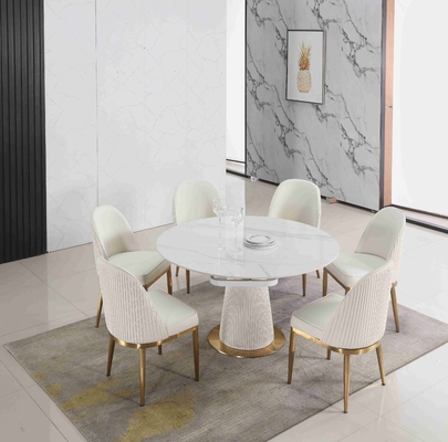La mesa de comedor telescópica contratante blanca extensible diseña 6 Seater con el top de mármol