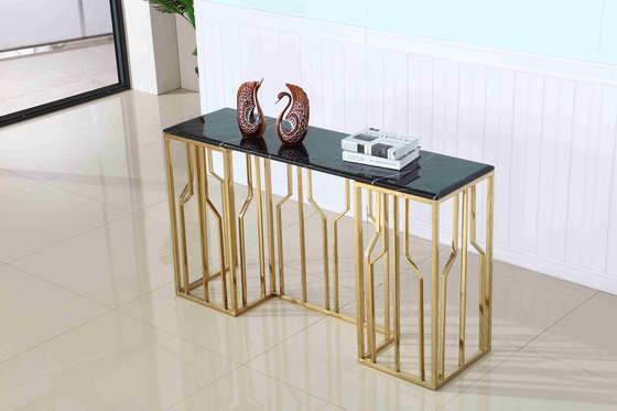 Tabla de consola de acero inoxidable superior de mármol de lujo de la sala de estar de la esquina del vestíbulo de la base decorativa