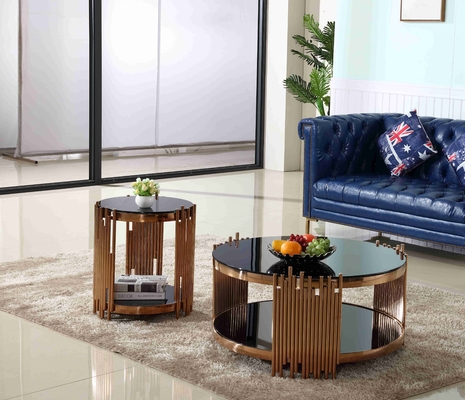 La mesa de centro elegante de lujo moderna de la ronda del oro de la tabla de té fijó los muebles de la sala de estar