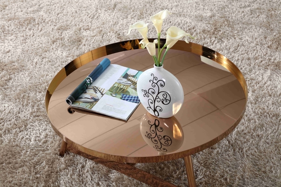 Mesa de centro brillante de acero inoxidable interior alrededor de Rose Gold Living Room Furniture