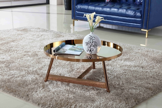 Mesa de centro brillante de acero inoxidable interior alrededor de Rose Gold Living Room Furniture