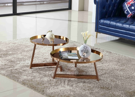 Mesa de centro brillante de acero inoxidable interior alrededor de Rose Gold Living Room Furniture