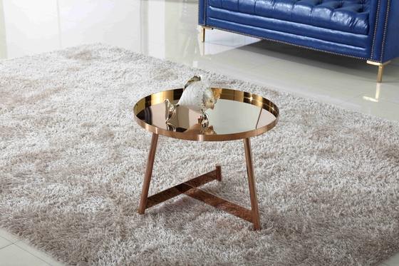 Mesa de centro brillante de acero inoxidable interior alrededor de Rose Gold Living Room Furniture