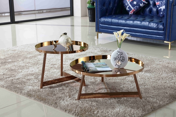 Mesa de centro brillante de acero inoxidable interior alrededor de Rose Gold Living Room Furniture