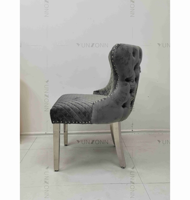 Gray Power Lion Buttoned Back que cenaba la silla rellenó las piernas de acero inoxidables de plata de las sillas del comedor