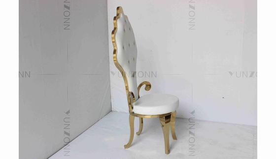 Blanco PU mayorista novia y novio boda de acero inoxidable silla alta de oro