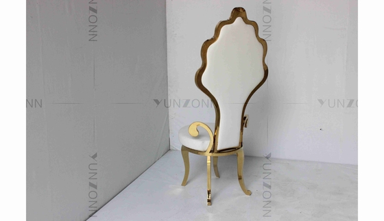 Blanco PU mayorista novia y novio boda de acero inoxidable silla alta de oro
