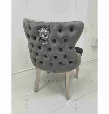 Gray Power Lion Buttoned Back que cenaba la silla rellenó las piernas de acero inoxidables de plata de las sillas del comedor