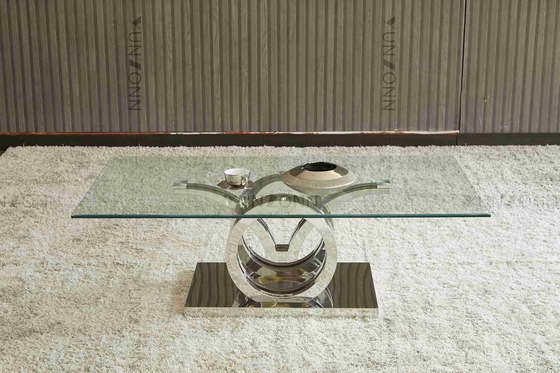 Las gaviotas diseñan el top de cristal moderno de lujo que la mesa de comedor fijó la plata de acero inoxidable del bastidor base de 4 Seater