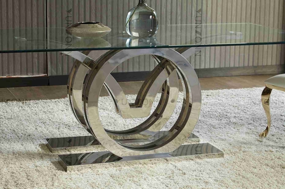 Las gaviotas diseñan el top de cristal moderno de lujo que la mesa de comedor fijó la plata de acero inoxidable del bastidor base de 4 Seater