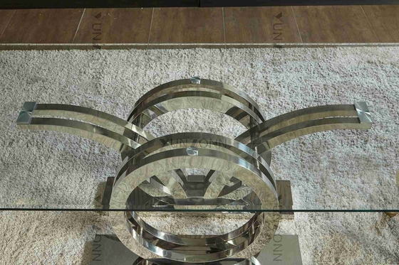 Las gaviotas diseñan el top de cristal moderno de lujo que la mesa de comedor fijó la plata de acero inoxidable del bastidor base de 4 Seater