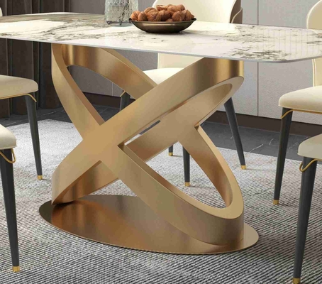 La silla de mesa de comedor de piedra rectangular blanca fija los pedestales de bronce