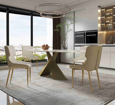 La pequeña silla de mesa de comedor del apartamento del tablero brillante de la roca fija el sistema de bronce de lujo del comedor de la luz moderna nórdica