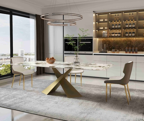 La pequeña silla de mesa de comedor del apartamento del tablero brillante de la roca fija el sistema de bronce de lujo del comedor de la luz moderna nórdica