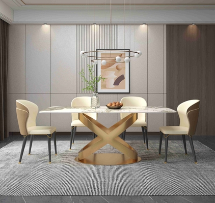 La silla de mesa de comedor de piedra rectangular blanca fija los pedestales de bronce
