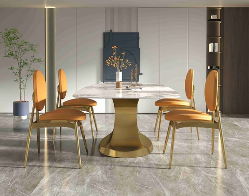 201 sala de estar baja formada seater de lujo de acero inoxidable de la mesa de comedor 6 de la colección del oro
