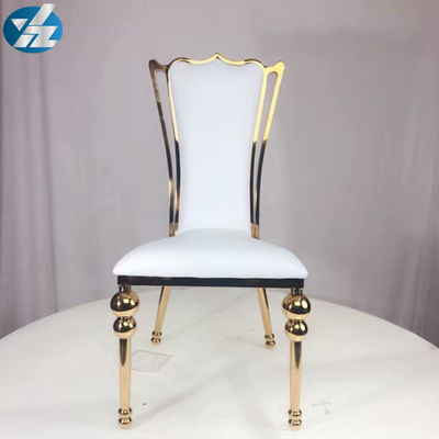 Oro de acero inoxidable de la corona de la silla de la boda de la silla real negra blanca del banquete alrededor de las piernas de la silla
