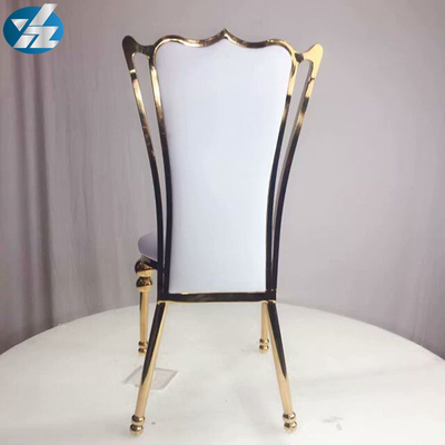 Oro de acero inoxidable de la corona de la silla de la boda de la silla real negra blanca del banquete alrededor de las piernas de la silla