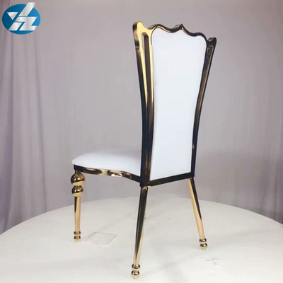 Oro de acero inoxidable de la corona de la silla de la boda de la silla real negra blanca del banquete alrededor de las piernas de la silla