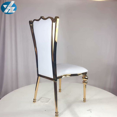 Oro de acero inoxidable de la corona de la silla de la boda de la silla real negra blanca del banquete alrededor de las piernas de la silla