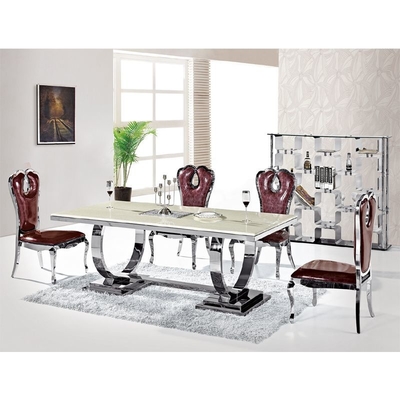 La mesa de comedor de lujo de plata 6 Seater de la comodidad 150X90X75 moderó el top del vidrio
