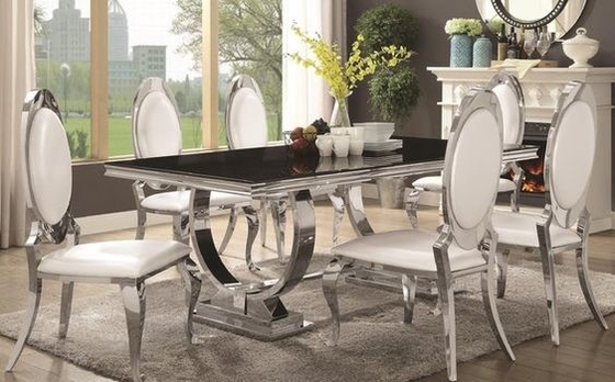 La mesa de comedor de lujo de plata 6 Seater de la comodidad 150X90X75 moderó el top del vidrio