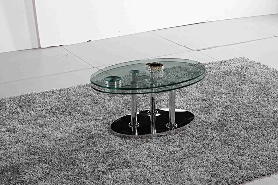 La mesa de comedor oval de cristal moderna plegable moderó el marco de acero inoxidable de cristal L200xW100xH75cm