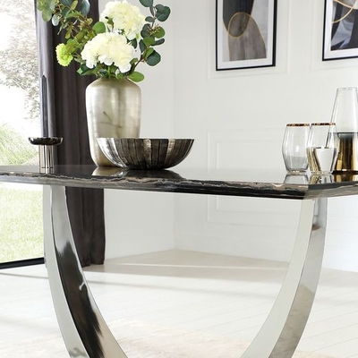 La mesa de comedor superior de mármol negra de plata de acero inoxidable fijó las mesas de comedor modernas de lujo 150X90X75