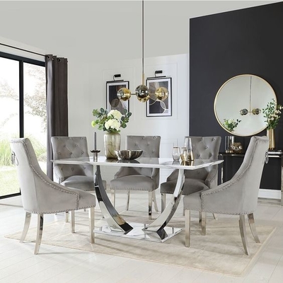 La mesa de comedor superior de mármol negra de plata de acero inoxidable fijó las mesas de comedor modernas de lujo 150X90X75