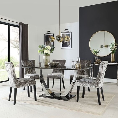 La mesa de comedor superior de mármol negra de plata de acero inoxidable fijó las mesas de comedor modernas de lujo 150X90X75
