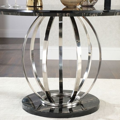 La mesa de comedor de plata de acero inoxidable del top de mármol sabroso con las sillas fijó H75cm