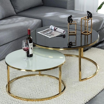 Mesa de centro superior de cristal de mármol de la ronda del oro con la huelga Deisgn del almacenamiento