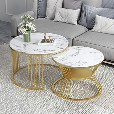 Mesa de centro superior de cristal de mármol de la ronda del oro con la huelga Deisgn del almacenamiento