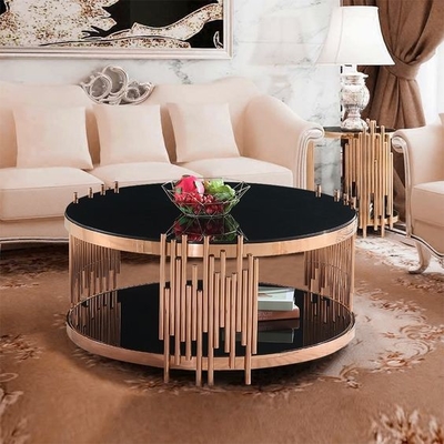 Mesa de centro superior de cristal de mármol de la ronda del oro con la huelga Deisgn del almacenamiento