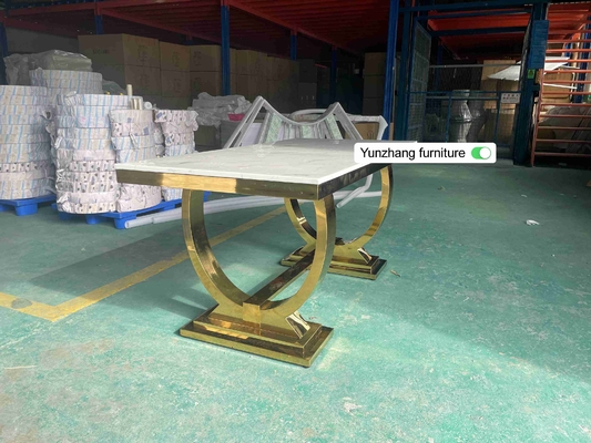 La mesa de comedor de acero inoxidable de la pierna del oro de plata fijó 6 Seater con el top de mármol