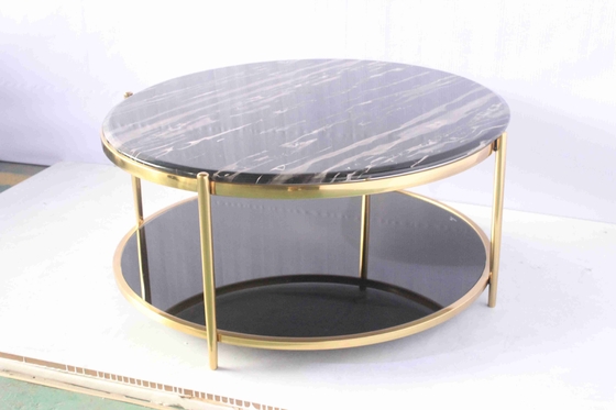 Mesa de centro redonda de cristal doble con uso en el hogar del metal del oro