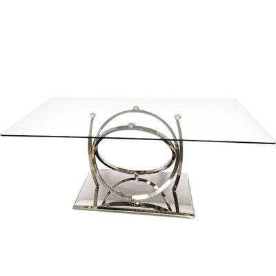 Buen precio Mesa de comedor de lujo del metal plateado con el vidrio claro para el comedor en línea
