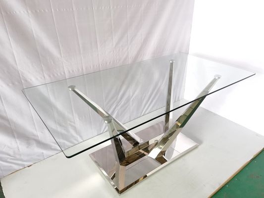 Buen precio Mesa de comedor de cristal con 6 mesas de comedor de piedra de mármol de acero inoxidables de las sillas en línea