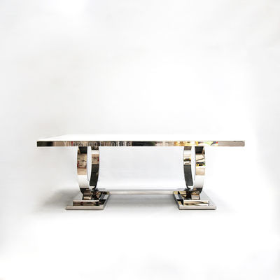 Buen precio Dos círculos alisan uso de acero inoxidable de la familia del top 201 modernos del mármol de la mesa de comedor en línea