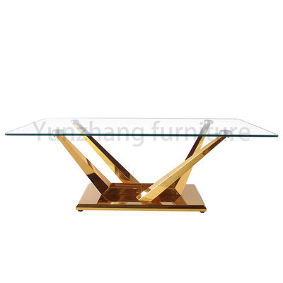 Buen precio Top de cristal moderado con base metálica de la mesa de comedor cuadrada única para el comedor en línea
