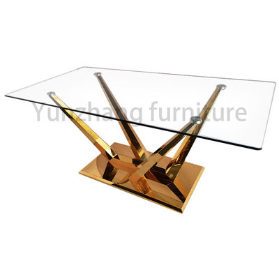 Buen precio Base de oro SS201 de la mesa de comedor de cristal clara única para el uso de la familia en línea