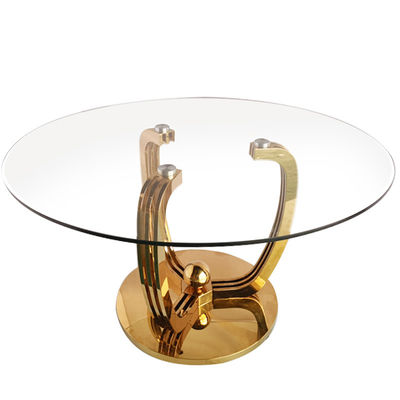 Buen precio Acero inoxidable de estilo europeo 8 plazas mesa de comedor redonda de vidrio templado para restaurante para diseño de comedor en línea