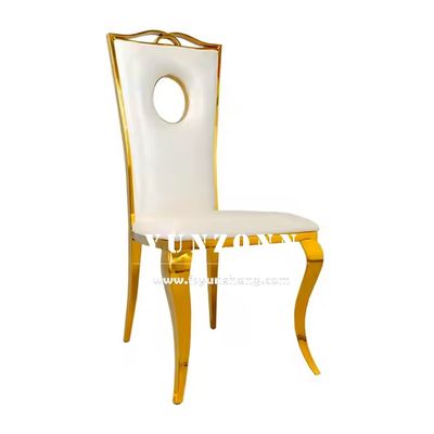 Buen precio Silla de comedor de acero inoxidable de oro silla de boda de cuero PU de lujo para eventos de fiesta de hotel en línea