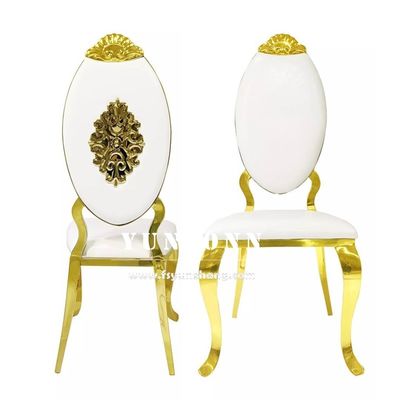 Buen precio Hotel de lujo Restaurante silla de metal diseño corona silla de boda real de acero inoxidable de oro en línea
