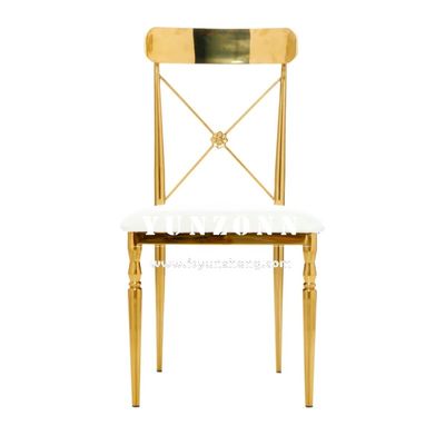 Buen precio Banquete de fiesta Alquiler de hotel de acero inoxidable de oro sillas de boda para salón de eventos en línea