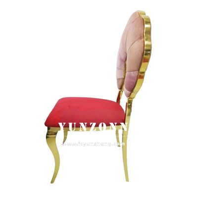 Buen precio Moda Decoración de la espalda de la calabaza Eventos Fiestas Alquiler de muebles de acero inoxidable oro Banquete silla de comedor para hotel restaurante en línea