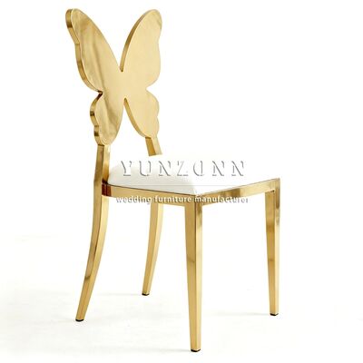 Buen precio Fabricación profesional de acero inoxidable espalda de mariposa silla de comedor cómoda respaldo dorado sillas de boda y eventos en línea