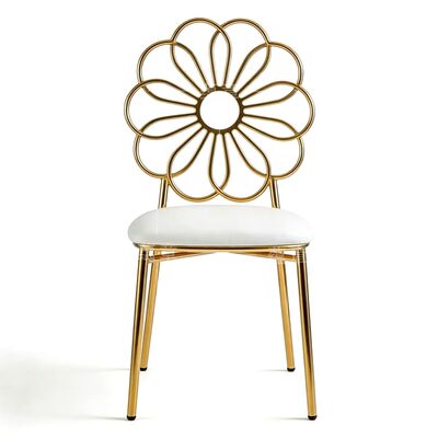 Buen precio Decoración de marco dorado para fiesta de bodas con apilamiento de banquetes SS Comida Muebles metálicos de alquiler Silla para eventos en línea