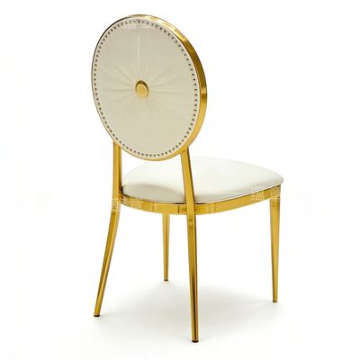 Silla de boda de lujo de acero inoxidable de cuero blanco PU duradera para hotel comedor al aire libre villa sala de estar uso con diseño moderno