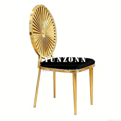 Buen precio Silla de Boda Dorada Apilable para Comedor para Hotel, Silla para Banquetes de Boda, Muebles de Boda, Silla con Estructura de Acero Inoxidable en línea